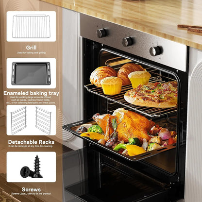 Elektrische Oven - Inbouw Oven - Vrijstaande Oven - Pizzaoven - Heteluchtoven - Oven - 2200W - 60L - Timer - Mechanische Bediening - 3 Draaiknoppen - Zwart