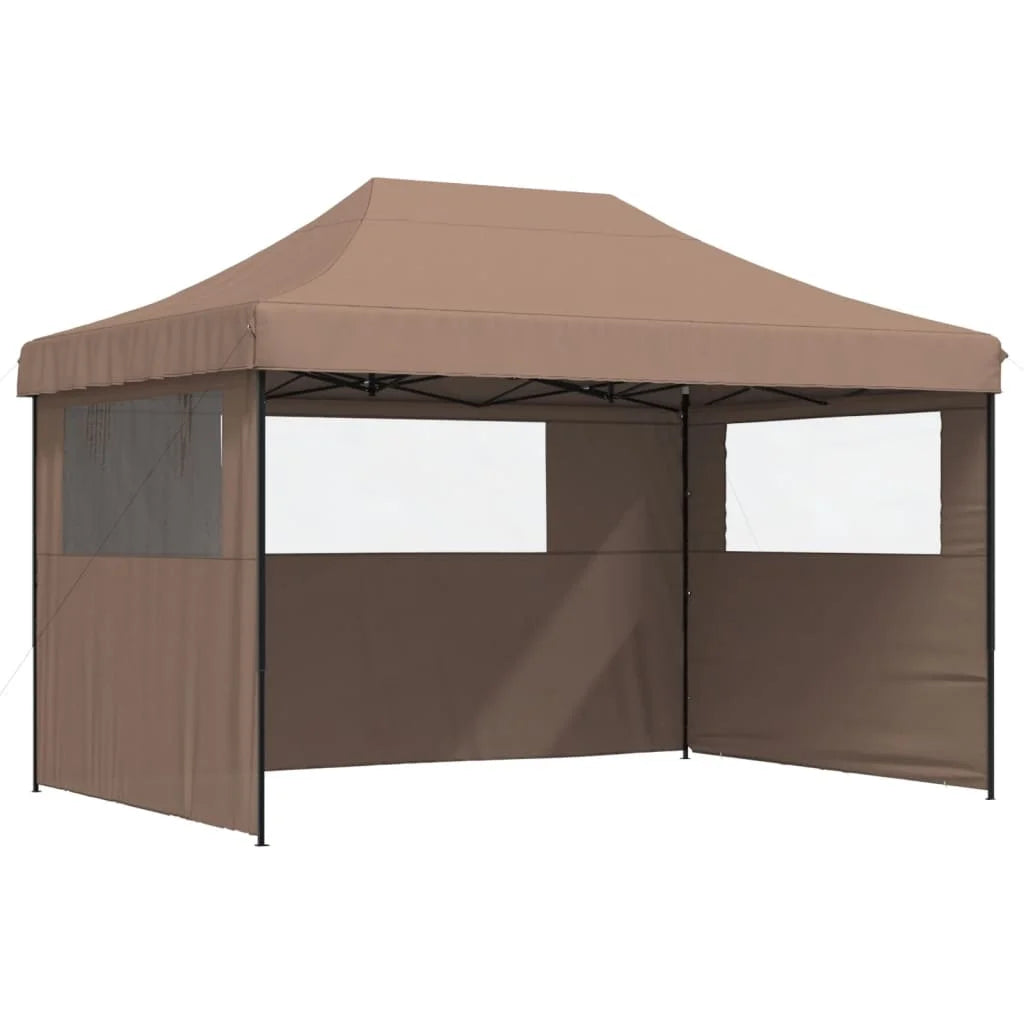 Tuinpaviljoen – Partytent – Opvouwbare Tent – Tuinkamer – Evenemententent – Outdoor Tent – met 3 Zijwanden - Waterafstotend Oxford Polyester – Stevig Gepoedercoat Staal - 410 x 279 x 315 cm - Kastanje - QUORE