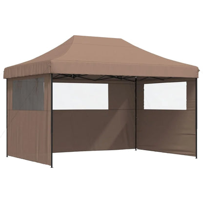 Tuinpaviljoen – Partytent – Opvouwbare Tent – Tuinkamer – Evenemententent – Outdoor Tent – met 3 Zijwanden - Waterafstotend Oxford Polyester – Stevig Gepoedercoat Staal - 410 x 279 x 315 cm - Kastanje - QUORE