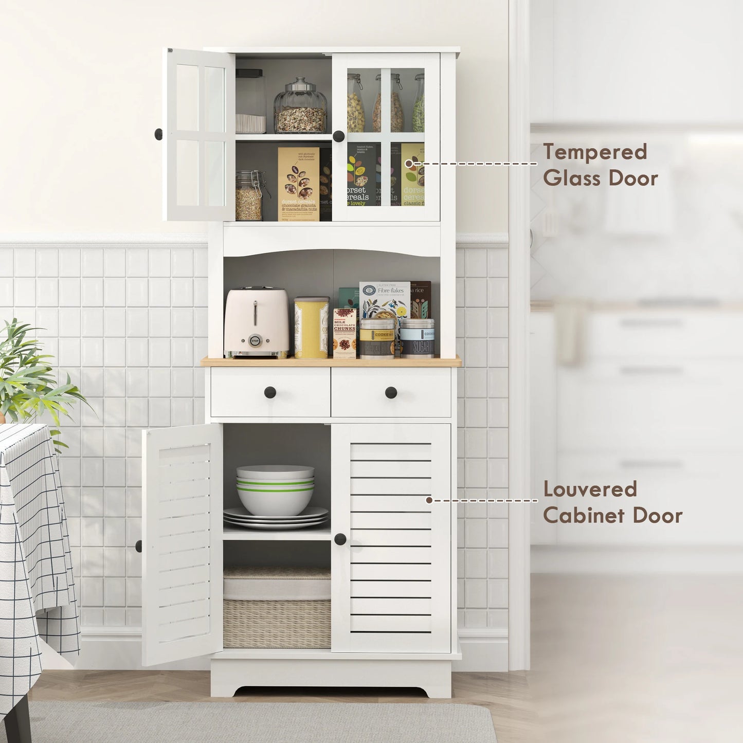 Keukenkast – Keukenmeubel – Buffetkast – Ovenkast – Magnetronkast – MDF & Spaanplaat – Verstelbare Planken – Antikantelbeveiliging - QUORE