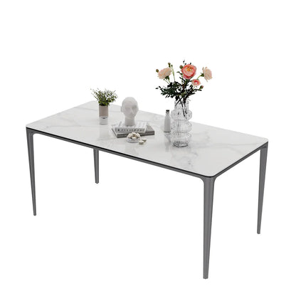Eettafel – Eettafel Rechthoekig – Sintered Stone Tafel – Moderne Tafel – Hittebestendig Tafelblad – Aluminium Poten – Krasbestendig - 160 x 80 x 74 cm - Wit