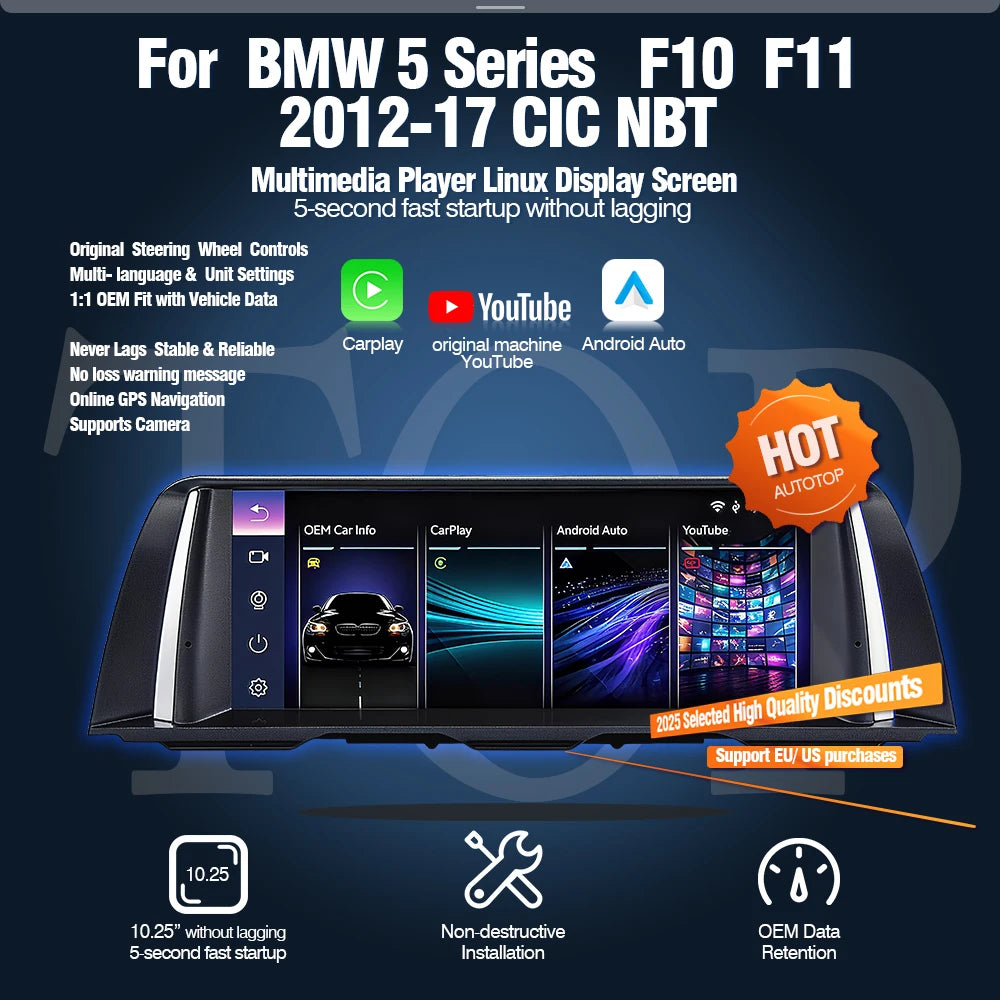 Multimedia Speler – Autoradio – Infotainmentsysteem – Touchscreen – GPS Navigatie – 10,25 Inch HD Scherm – Draadloos CarPlay & Android Auto