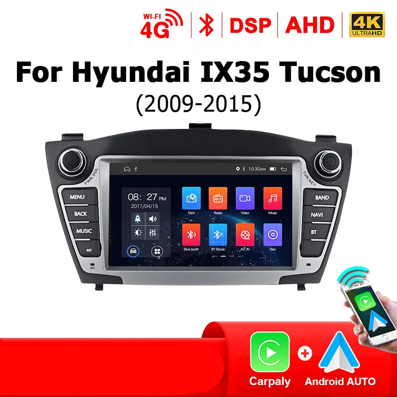 Autoradio Hyundai IX35 – 2-Din Multimedia Systeem – Auto Stereo Navigatie – Android 14 Touchscreen – 7 Inch HD Scherm – 4G LTE & Draadloze CarPlay