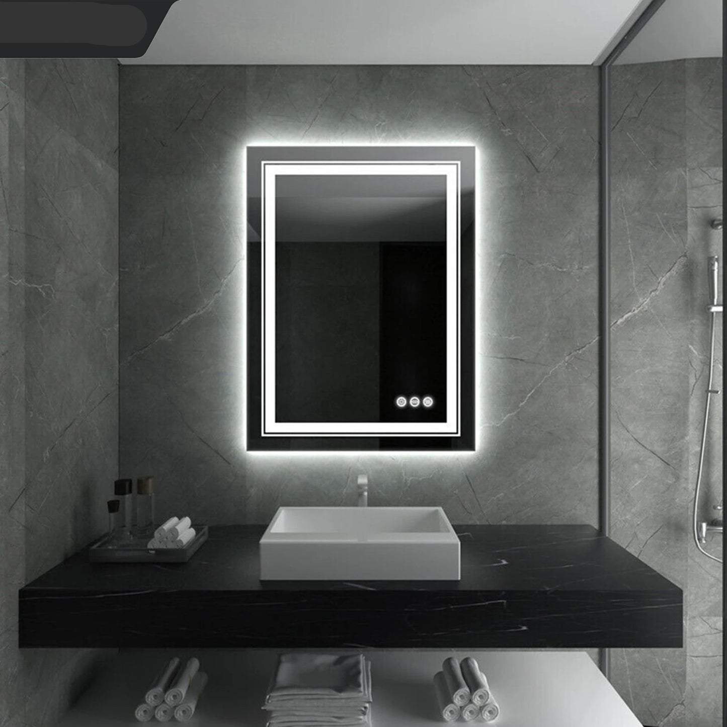 Badkamerspiegel - met LED - Spiegel - Badkamerspiegel met Verlichting - Anti-condens - Dimbaar - Backlit - 3 Lichtkleuren - Touch Bediening - IP44 Waterdicht - Hard-wired Wandmontage - 60x80cm