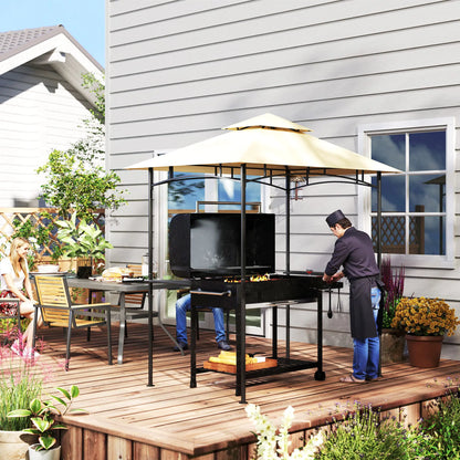 Barbecuepaviljoen – Grillpaviljoen – Buitenkeuken Overkapping – Barbecue Overkapping – Dubbele Daklaag – Weerbestendig Staal - Beige
