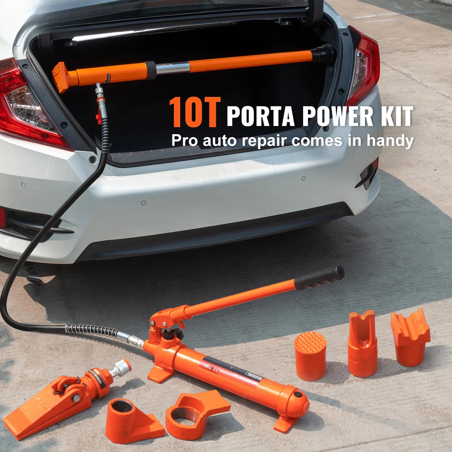 SucceBuy 10/12T Porta Power Kit Hydraulic Jack with 4.6 ft Oil Hose Auto Body Frame Repair Kit with Storage Case for Car Repair