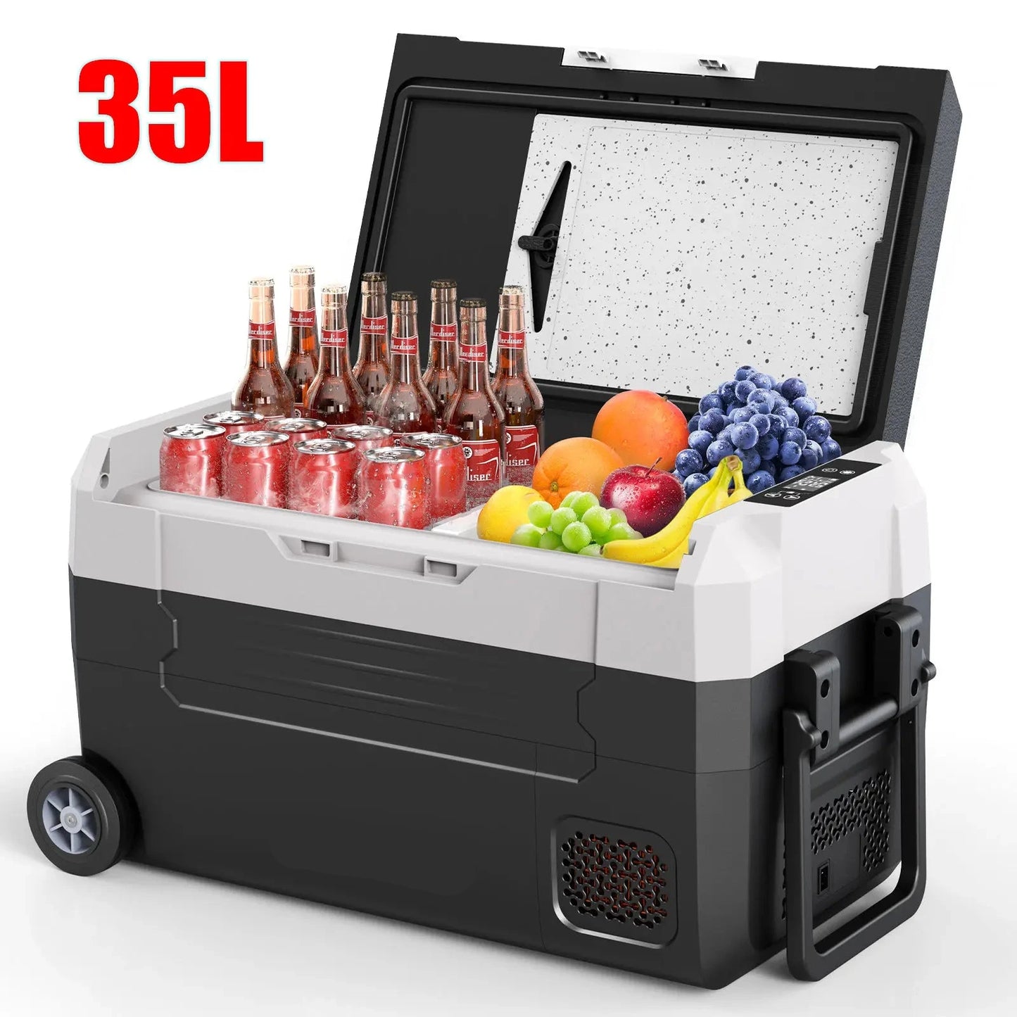 Auto Koelbox - Compressor Koelbox - Auto Koelkast - Compressor Koelkast - Frigobox - Draagbare - 35L- Dual Zone - Vriezer & Koeler - -20°C tot 20°C - 12V/24V & 230V - Met Wieltjes - voor Auto - Camper - Outdoor - Standaard - QUORE