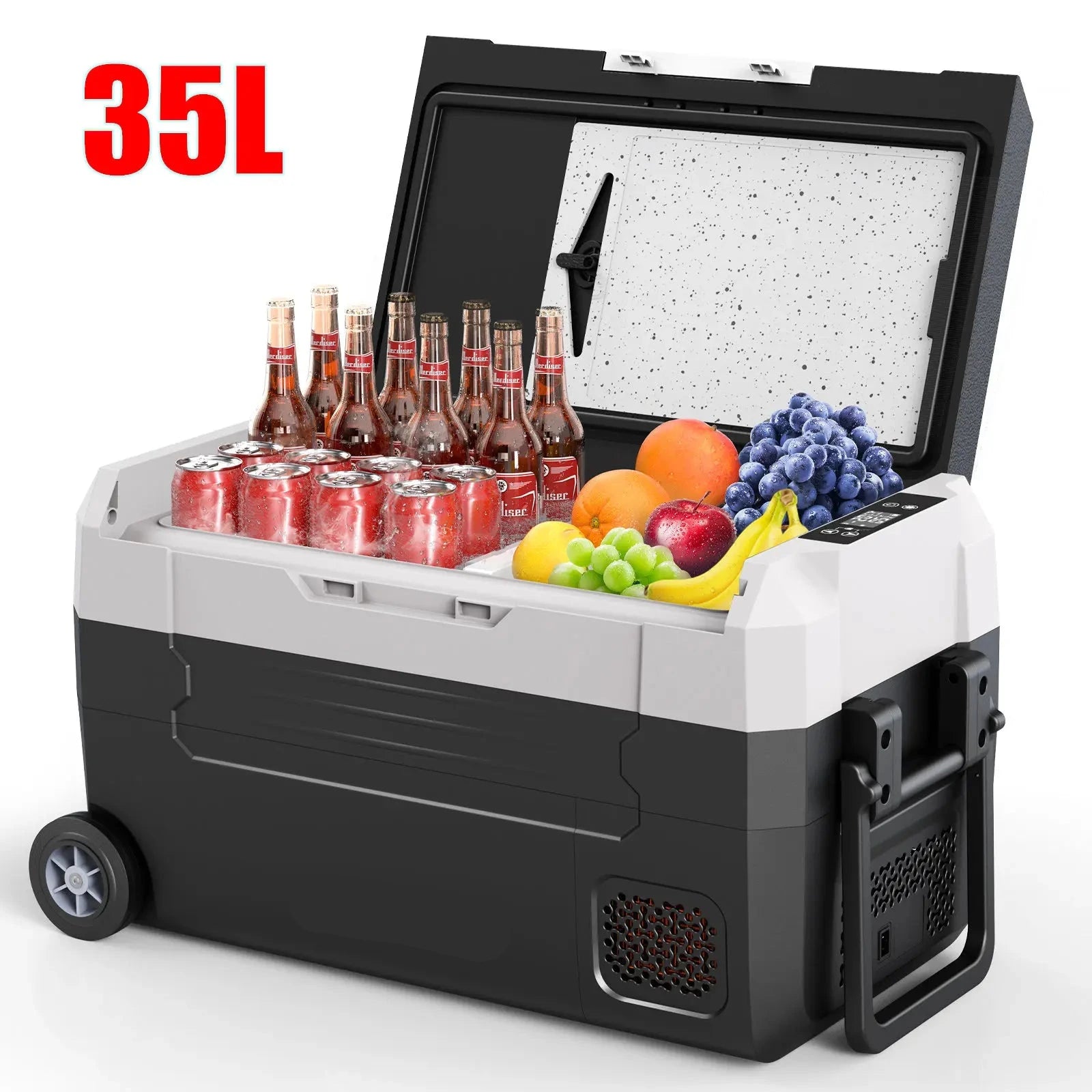 Auto Koelbox - Compressor Koelbox - Auto Koelkast - Compressor Koelkast - Frigobox - Draagbare - 35L- Dual Zone - Vriezer & Koeler - -20°C tot 20°C - 12V/24V & 230V - Met Wieltjes - voor Auto - Camper - Outdoor - Standaard - QUORE