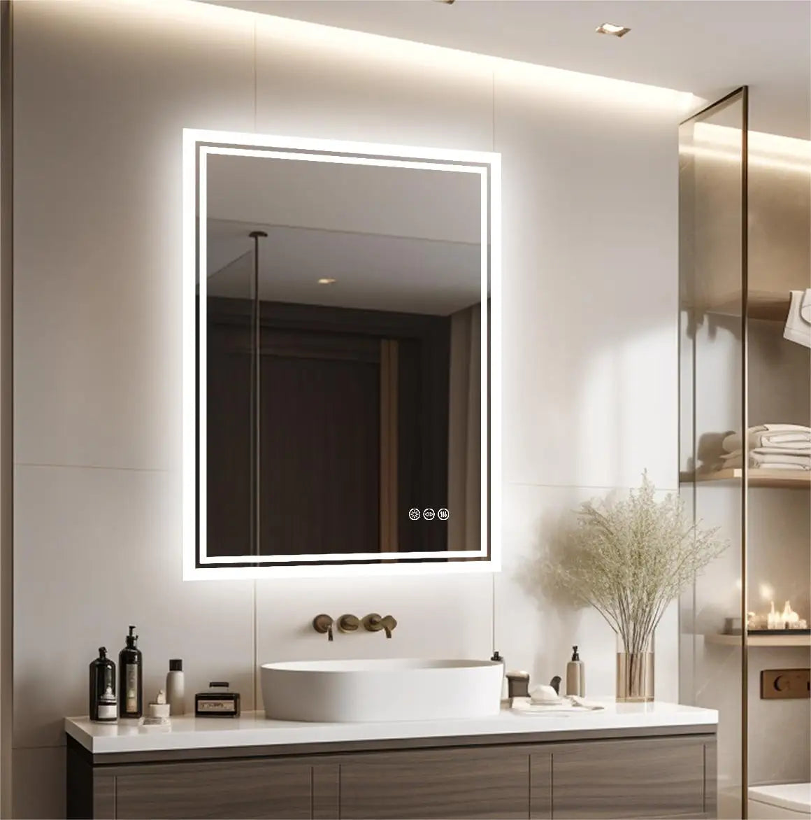 Badkamer Spiegel - LED Verlichte - Wandspiegel - Smart Spiegel - Met Anti-Fog - en 3 Kleuren Touch Licht - 19.7x27.5inch - QUORE