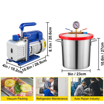 Vacuum Pump - Vacuum Pump Air Conditioner - Vacuum Chamber - Vacuum Chamber with Pump - Refrigeration Equipment - Air Conditioning Pump - 3CFM - 3 Gallons - Auto Maintenance