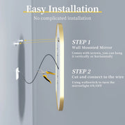Badkamerspiegel - Badkamerspiegel met Verlichting - Gouden Frame - Stapsloze Dimbare Verlichting - Anti-Vorst & Geheugenfunctie - Wandgemonteerde - 50x80cm/20x32inch - Goud