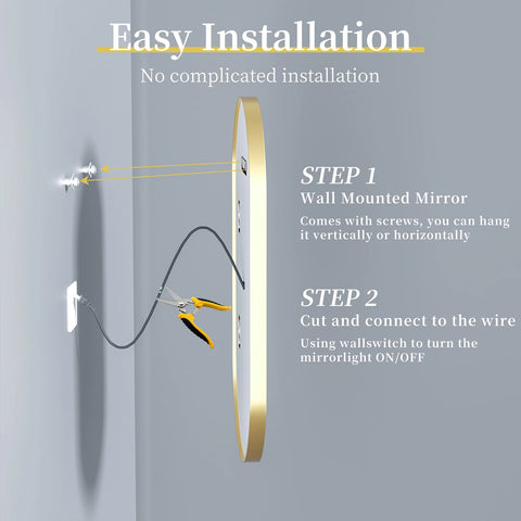 Badkamerspiegel - Badkamerspiegel met Verlichting - Gouden Frame - Stapsloze Dimbare Verlichting - Anti-Vorst & Geheugenfunctie - Wandgemonteerde - 50x80cm/20x32inch - Goud