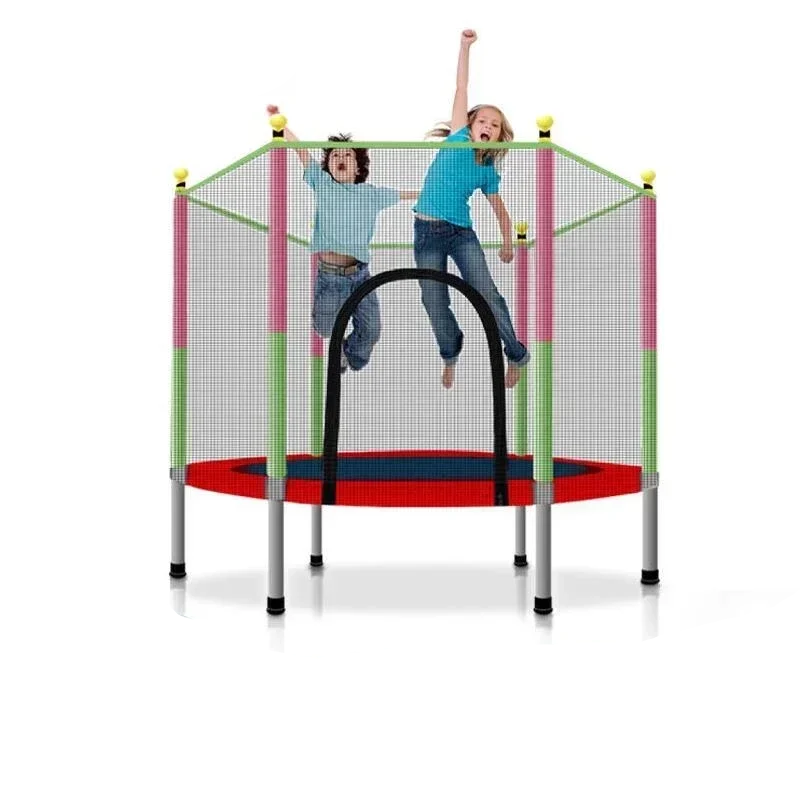 Kindertrampoline 140cm - Trampoline met Veiligheidsnet en Ritssluiting - 100kg Draagkracht - Rood Groen - Veilig en Stevig voor Kinderen - QUORE