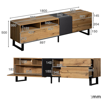TV-Meubel – Tv-Kast – Tv-Stand – Entertainmentmeubel – Opbergmeubel – 180 Cm Breed – Push-Open Deuren