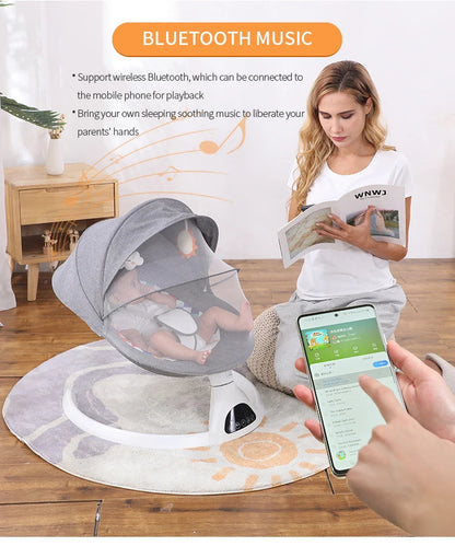Elektrische Schommelstoel - Wiegstoel voor Baby's - Elektrische Wipstoel - Automatische Schommelstoel - voor Baby - met Vijfpunts Gordel en Afstandsbediening - Bluetooth - Grijs