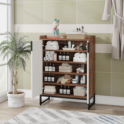 Schoenenkast – Schoenenopslag – Schoenenrek – Schoenenmeubel – Organizer – Vijf Ruime Compartimenten – MDF Metalen Accenten - 75 x 35 x 105 cm - Bruin