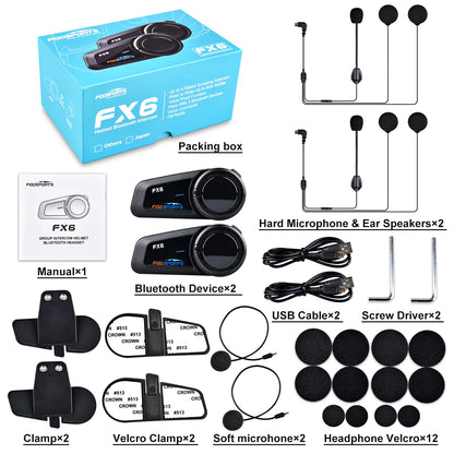 Motorfietsintercom - Helmintercom - MotorfietshelmHeadset - Bluetooth Helmintercom - Helm - Motorfietsaccessoires - 2PCs - 6 Rider - 1000M - Groep BT Interphone FM Radio - QUORE