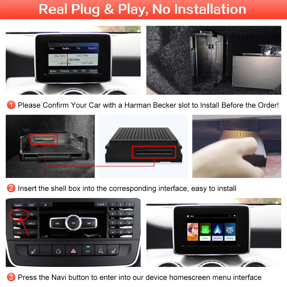 Draadloze CarPlay Decoder Box – Wireless CarPlay Adapter – Android Auto Interface – Car Multimedia Converter – Plug & Play Installatie – Compatibel Met Mercedes Benz NTG4.5 – 5 Inch Display – 12W Output