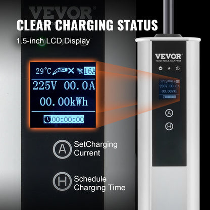 SucceBuy Portable EV Charger Type 2 16A 3.68kW/11kW or 32A 7.36kW/22kW with 7.5 M Charging Cable CEE Plug LCD Home EV Charging