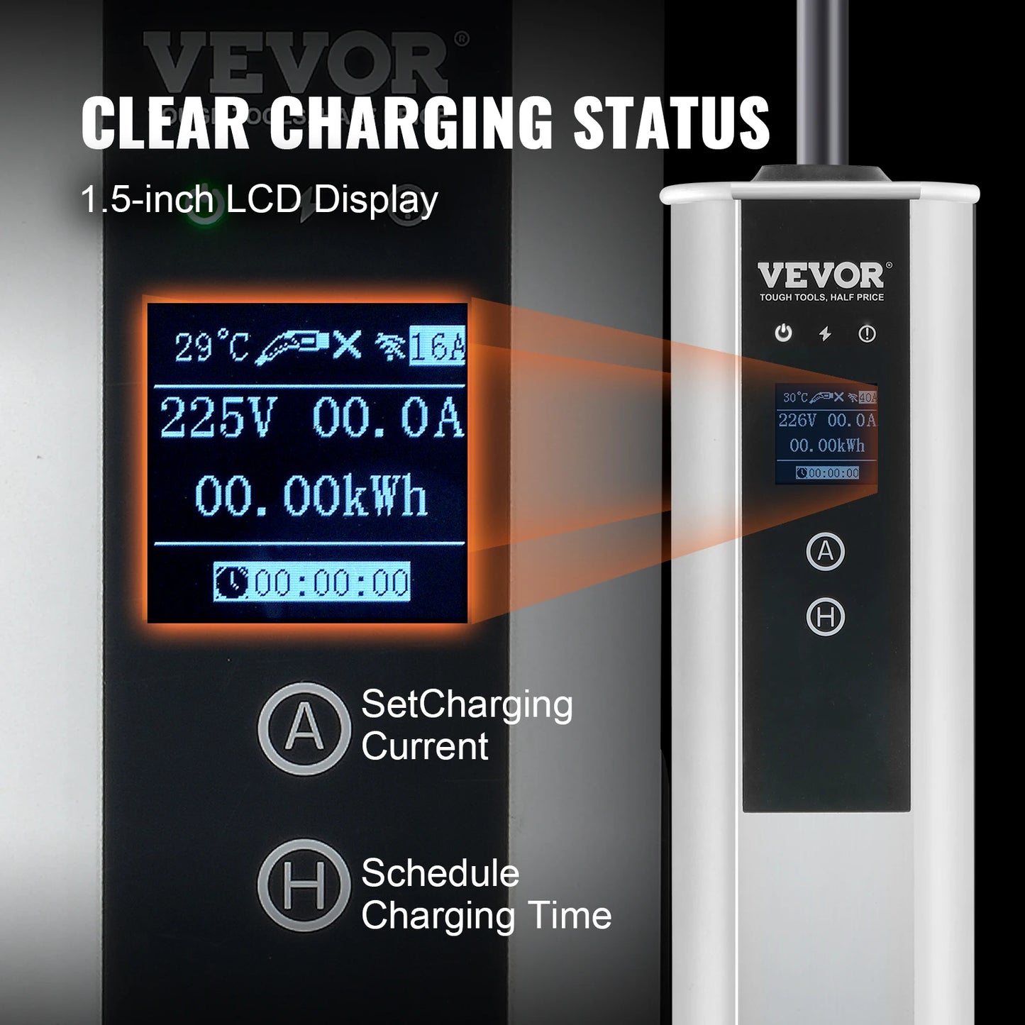 SucceBuy Portable EV Charger Type 2 16A 3.68kW/11kW or 32A 7.36kW/22kW with 7.5 M Charging Cable CEE Plug LCD Home EV Charging