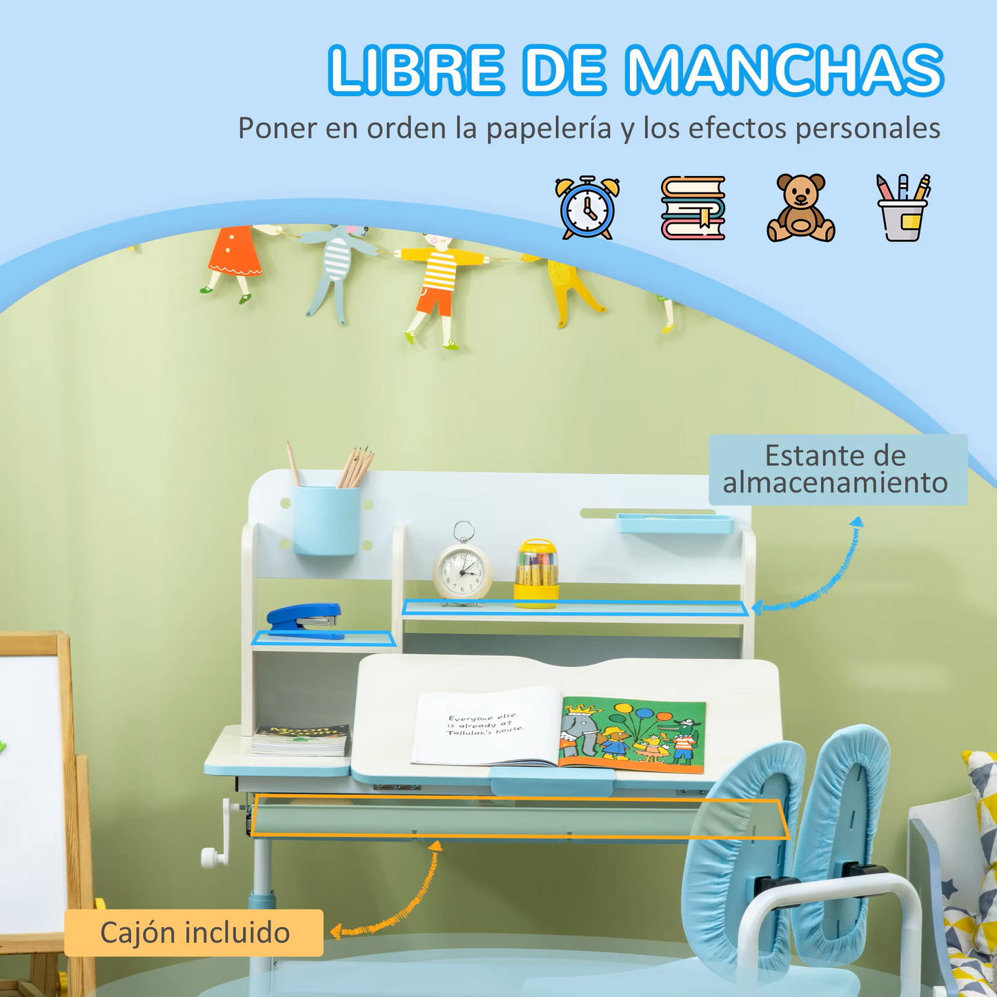 Kindermeubelset - Kindertafel - Kinderstoel - Kinderbureau - Kinder Bureau & Stoel Set - Studie Tafel & Stoel - Hoogter Verstelbar - voor Kinderen - 3-12 jaar oud - PP - MDF - Staal - Polyester - Schuim - 80 x 52 x 88-109 cm - Blauw - QUORE