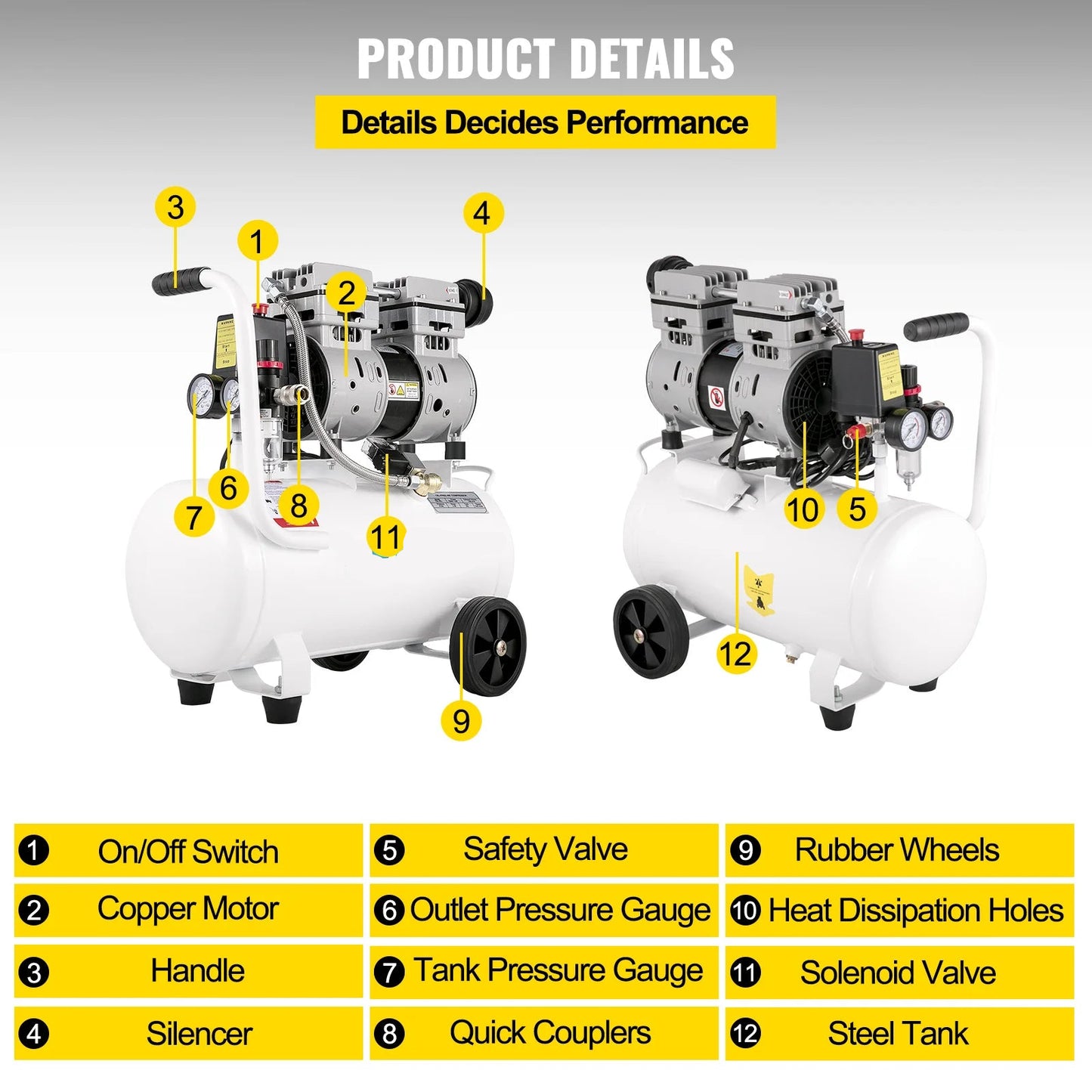 Airpress compressor - Luchtcompressor - Compressor - Stille Compressor - 50L - 1 PK - 750W - Olievrije Compressor met Stalen Tank - Ultra Stil - Draagbare - voor Werkplaats en Thuisgebruik