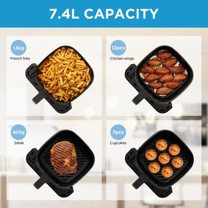 Digitale Airfryer - PFAS vrij - Groot 7 Liter - Heteluchtfriteuse - Zwart - Digital screen - 7 Voorinstellingen - Inclusief in hoogte verstelbaar Grillrack - 90% minder olie - HeatXpress-technologie