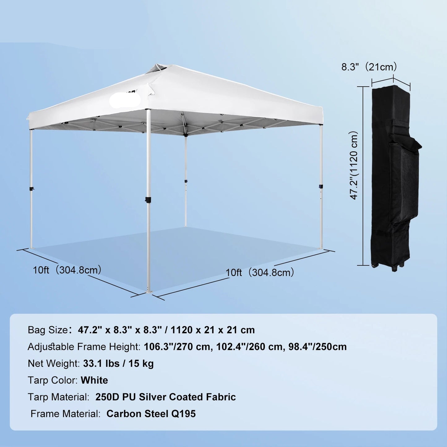 Pop up Partytent - Tent – Partytent Opvouwbaar - Pop up Tent - 3x3m - Waterdichte - 250D PU Partytent - met Wieltas - UV-bescherming - Wit