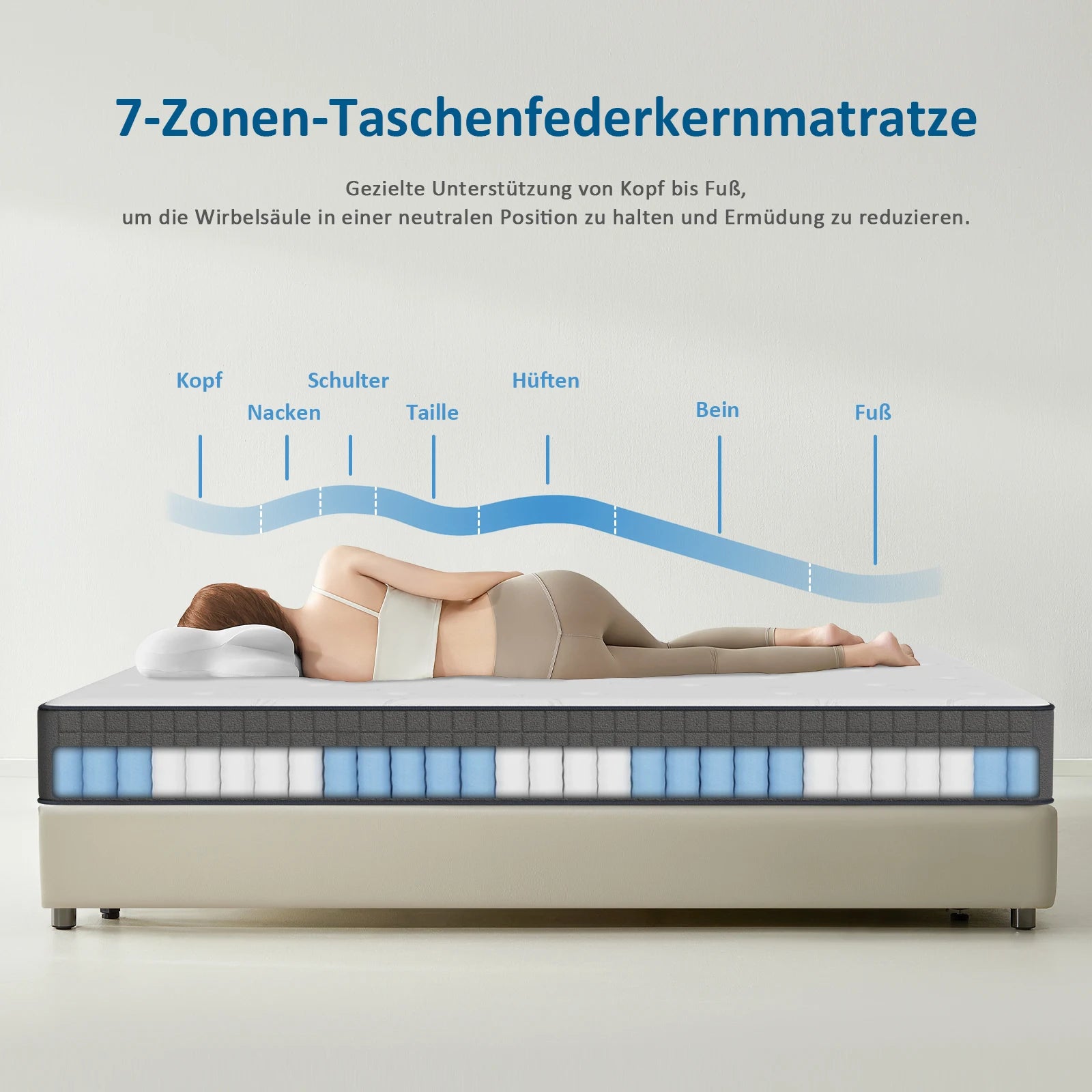 Pocket spring core mattress 25cm H3 - 7 zones with diatom foam & orthopedic support - QUORE
