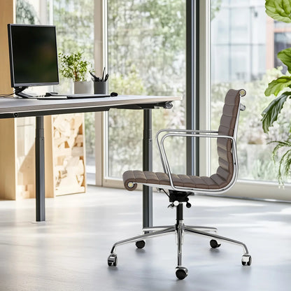Bureaustoel – Ergonomische Stoel – Office Chair – Draaistoel – Gamestoel – Bruin Leder – Verstelbare Hoogte – Ribbelstructuur Zitvlak - QUORE