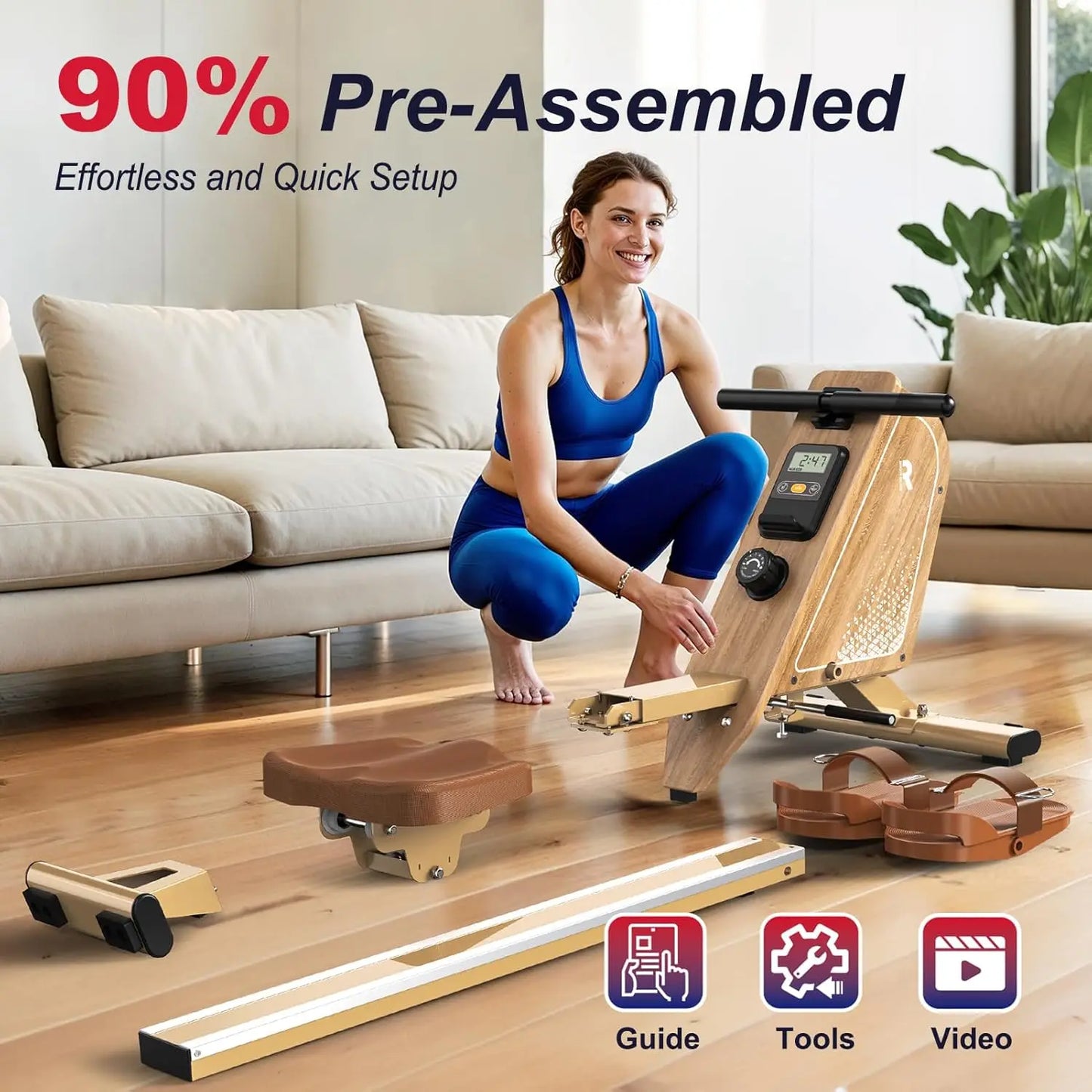 Roeitrainer – Magnetische Roeimachine – Fitnessapparaat – Thuisfitness – Workout – 16 Weerstandsniveaus – Bluetooth Met LCD-scherm - Zwart