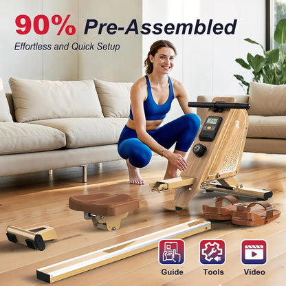 Roeitrainer – Magnetische Roeimachine – Fitnessapparaat – Thuisfitness – Workout – 16 Weerstandsniveaus – Bluetooth Met LCD-scherm - Lichtgeel