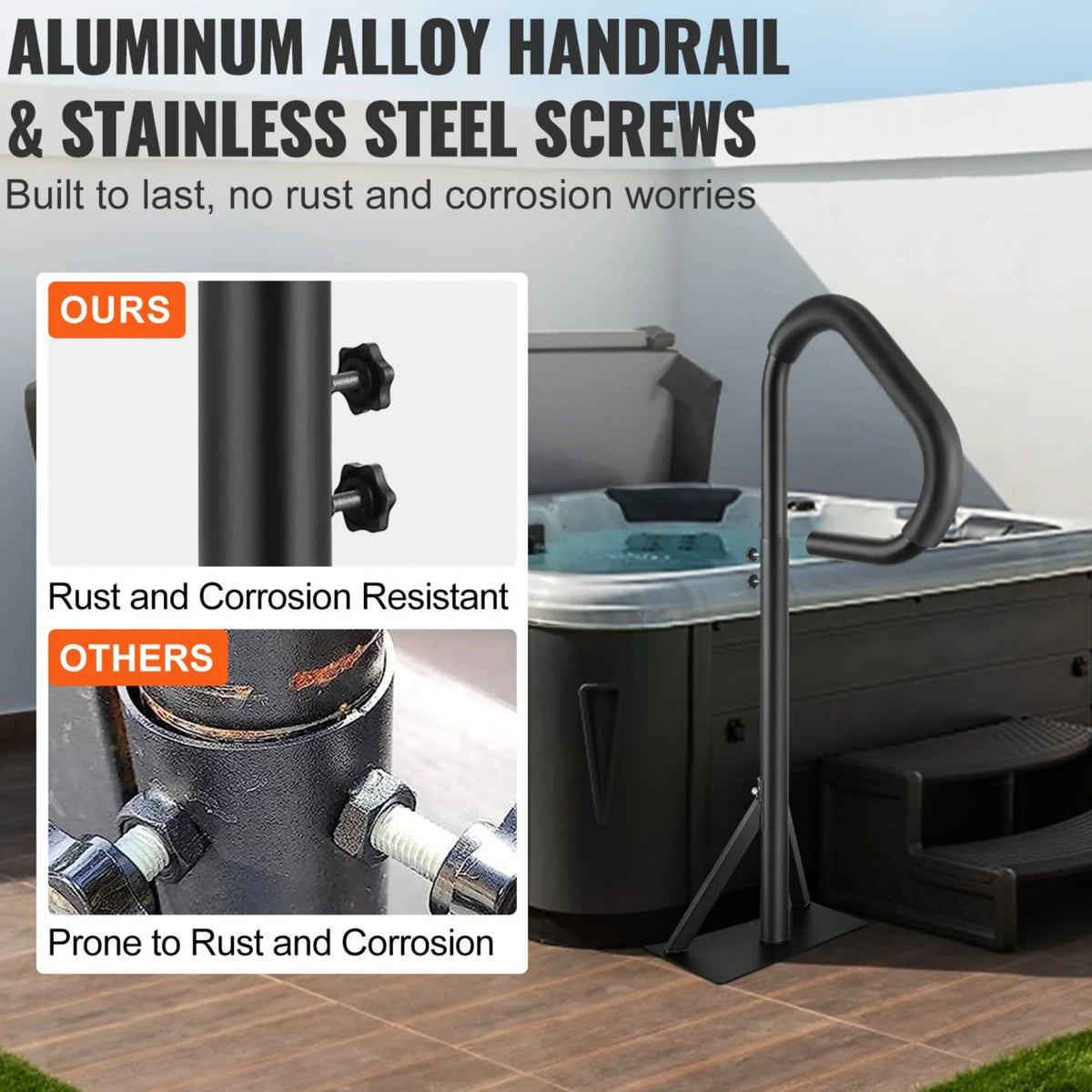 Hot Tub Handrail - Swivel Hot Tub Handrail - Side Rail - Adjustable Handrail - 360° Rotation - 6.75kg - 35-57 inch - Black