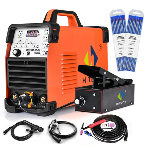 HitBox - HBT250P - Elektrisch lasapparaat - 3 in 1 - Aluminium Tig-lasmachine - ARC-kracht 2T-4T - met voetpedaal - Oranje