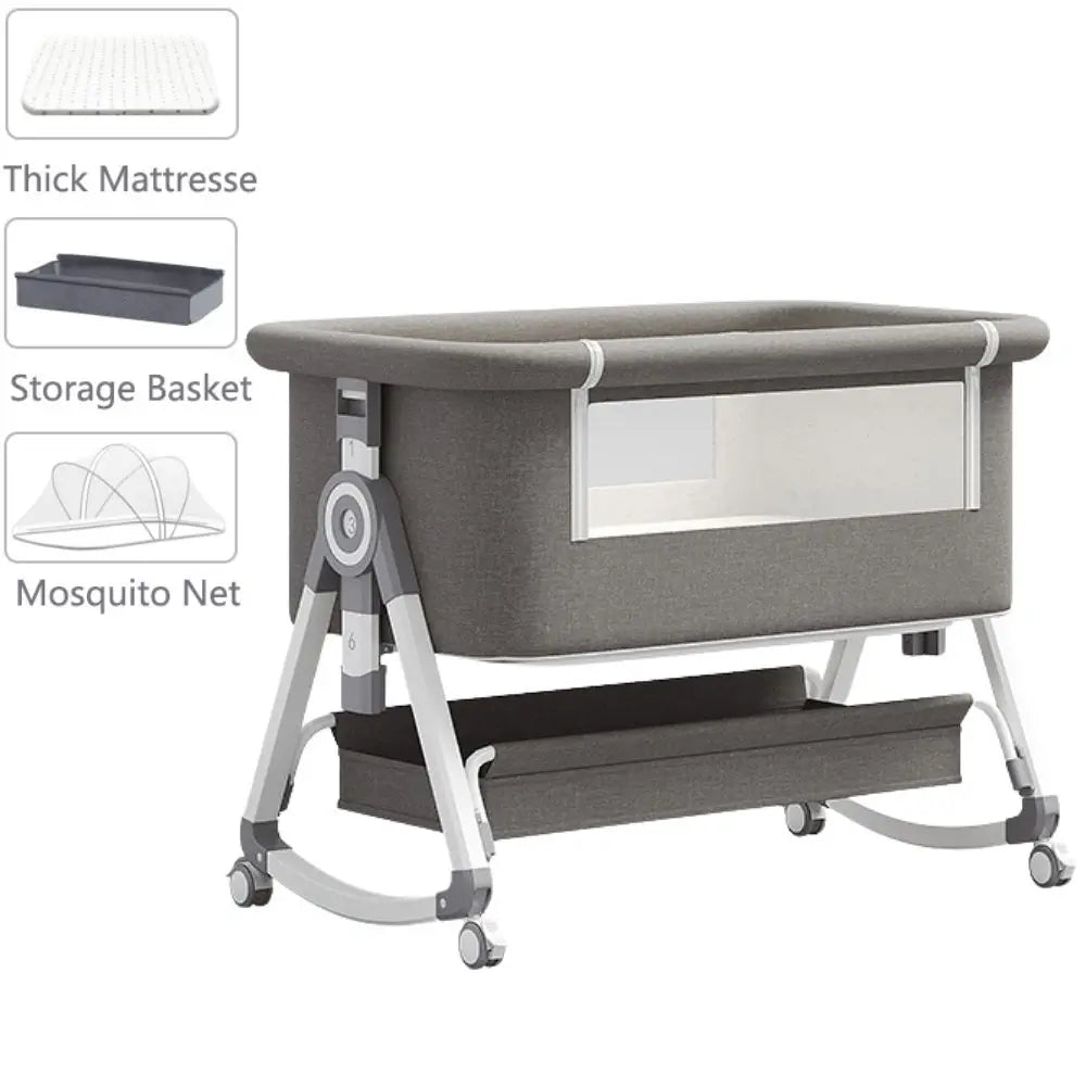 Elektrisch Babybed - Babybed - Babybedje - Wieg - Ledikant - Schommelbed - Verstelbare Hoogte - met Muskietennet - Afstandsbediening - Unisex - Grijs