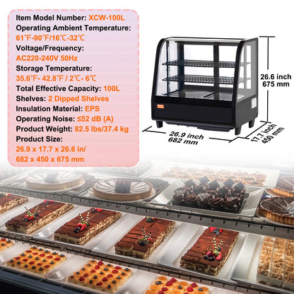 Gekoelde Displaykast – Koelvitrine – Koelkast – Presentatiekast – Bakkerskast – 278 Liter Inhoud – LED-Verlichting - 3,5 Kubieke Voet Boog