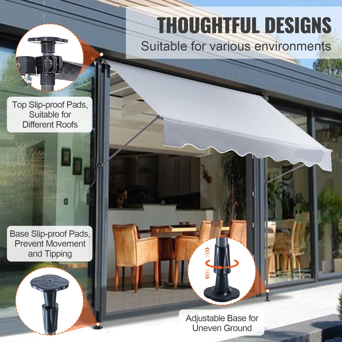 Klemluifel - Uitschuifbare Zonwering - Balkonluifel - 78 x 47inch - Handmatig Verstelbaar - Waterdicht & UV80+ Bescherming - Voor Tuin - Balkon en Terras