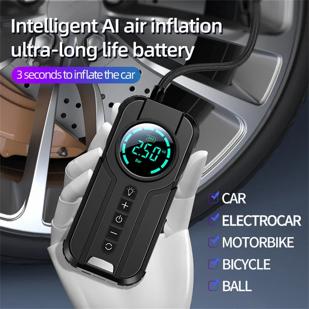 Buvaye - Jumpstarter voor Auto - Startkabels - Starthulp - Luchtcompressor - 4 in 1 - 12V - Jumpstarters - Powerbank 8000mah - Zwart - QUORE
