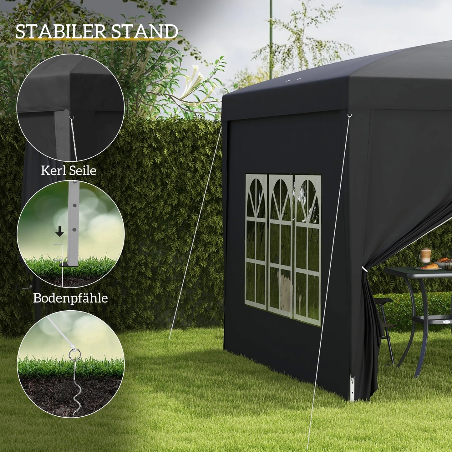 Pop-Up Paviljoen – Partytent – Tuinpaviljoen – Waterdichte Tent – Afneembare Zijwanden – Stalen Frame – UV-Bestendig - Zwart