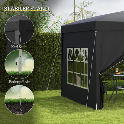 Pop-Up Paviljoen – Partytent – Tuinpaviljoen – Waterdichte Tent – Afneembare Zijwanden – Stalen Frame – UV-Bestendig - Zwart
