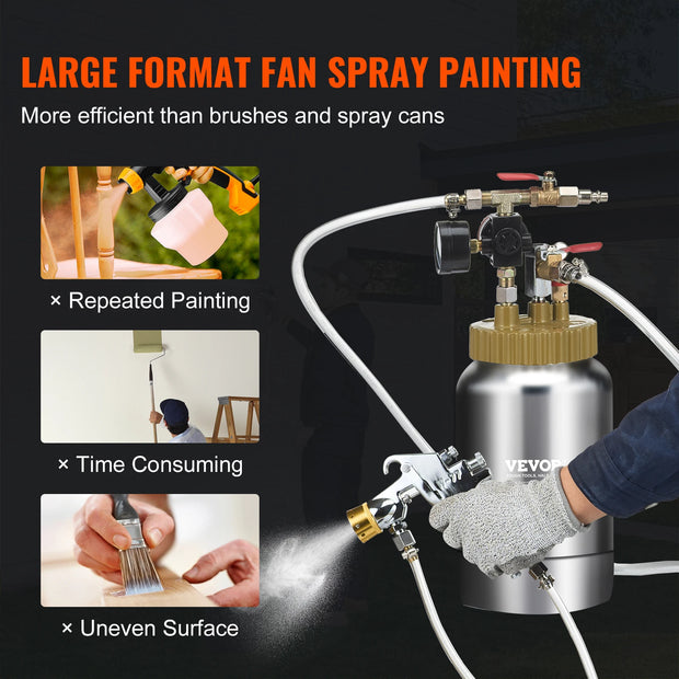 Vevor - Paint Sprayer - Pressure Vessel Tank - Lightweight - Air Paint Pressure Vessel - 1.8mm Nozzle - Paint Spray Gun - 3m Hoses - 2L - Silver