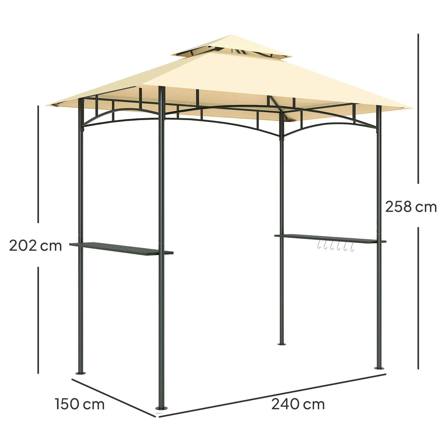 Barbecuepaviljoen – Grillpaviljoen – Buitenkeuken Overkapping – Barbecue Overkapping – Dubbele Daklaag – Weerbestendig Staal - Beige