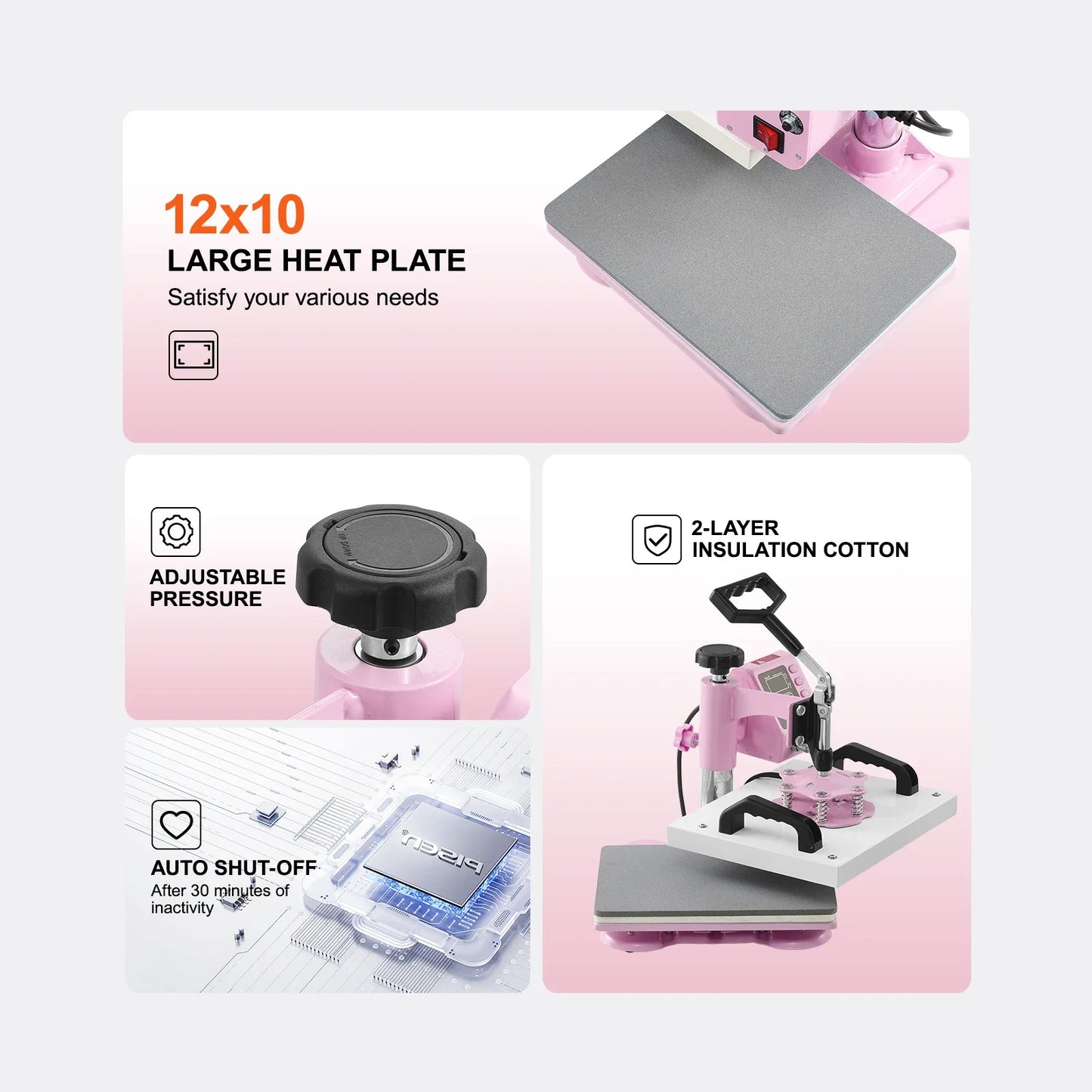 12x10 Inch Hittepers - Digitale Transferpers voor T-Shirts, Kussens, Tassen & Meer - 360° Swing-Away Ontwerp - Compacte Sublimatie Machine - Roze