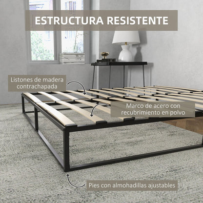 Bedframe – Tweepersoonsbed – Platformbed – Slaapbank – Boxspring – Industrieel Design – Stalen Frame - 200x180x25 cm - Zwart - QUORE