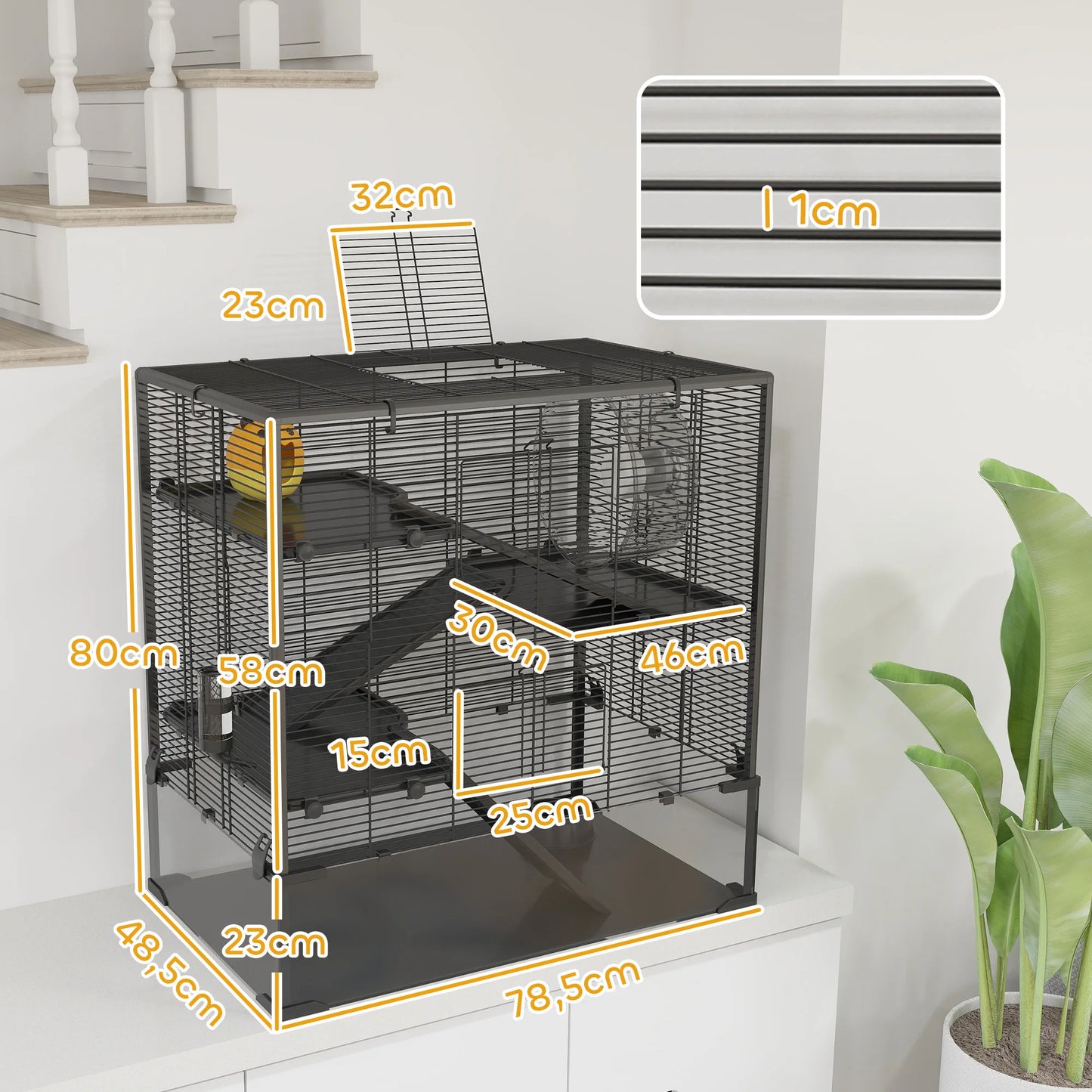 Dwerg Hamsterkooi – Knaagdierkooi – Hamsterkooi – Kleine Dierkooi – Rodent Cage – Zwart – 4 Verdiepingen – Gehard Glazen Bodem - QUORE