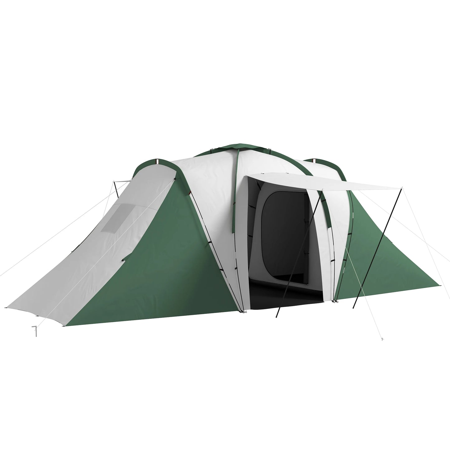 Familietent voor 4-6 Personen - 555x225x190 cm - Groen - 2 Slaapkamers & 1 Woonruimte - Waterdicht - UV-bescherming