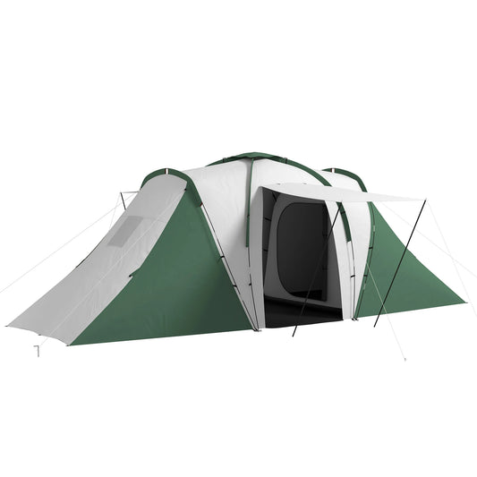 Familietent voor 4-6 Personen - 555x225x190 cm - Groen - 2 Slaapkamers & 1 Woonruimte - Waterdicht - UV-bescherming