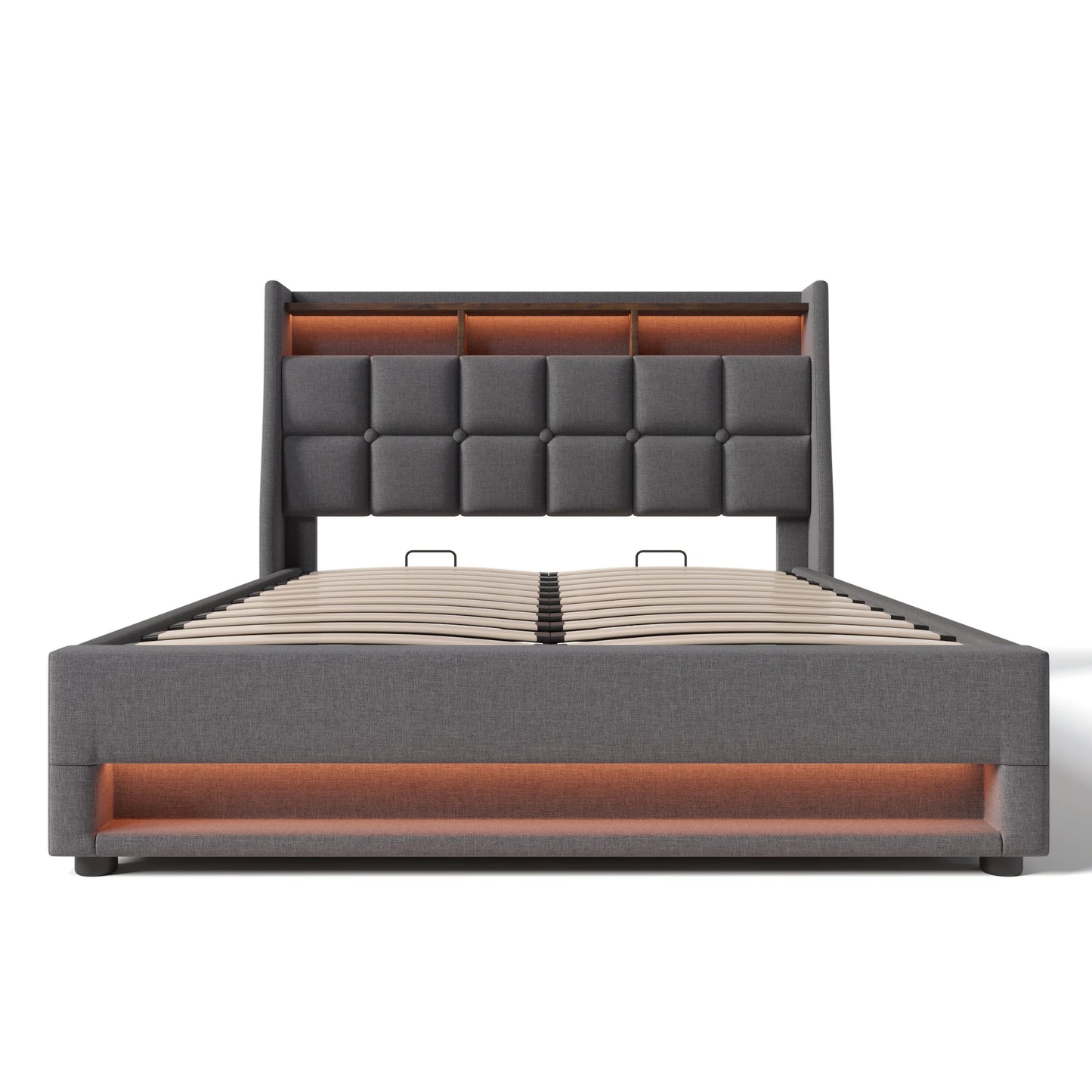 Gestoffeerd Bed – Linnen Bed – Tweepersoonsbed – Slaapkamer Meubel – Bedframe – 160x200 cm – Met Metalen Lattenbodem – Ingebouwde USB-poort & LED-Verlichting