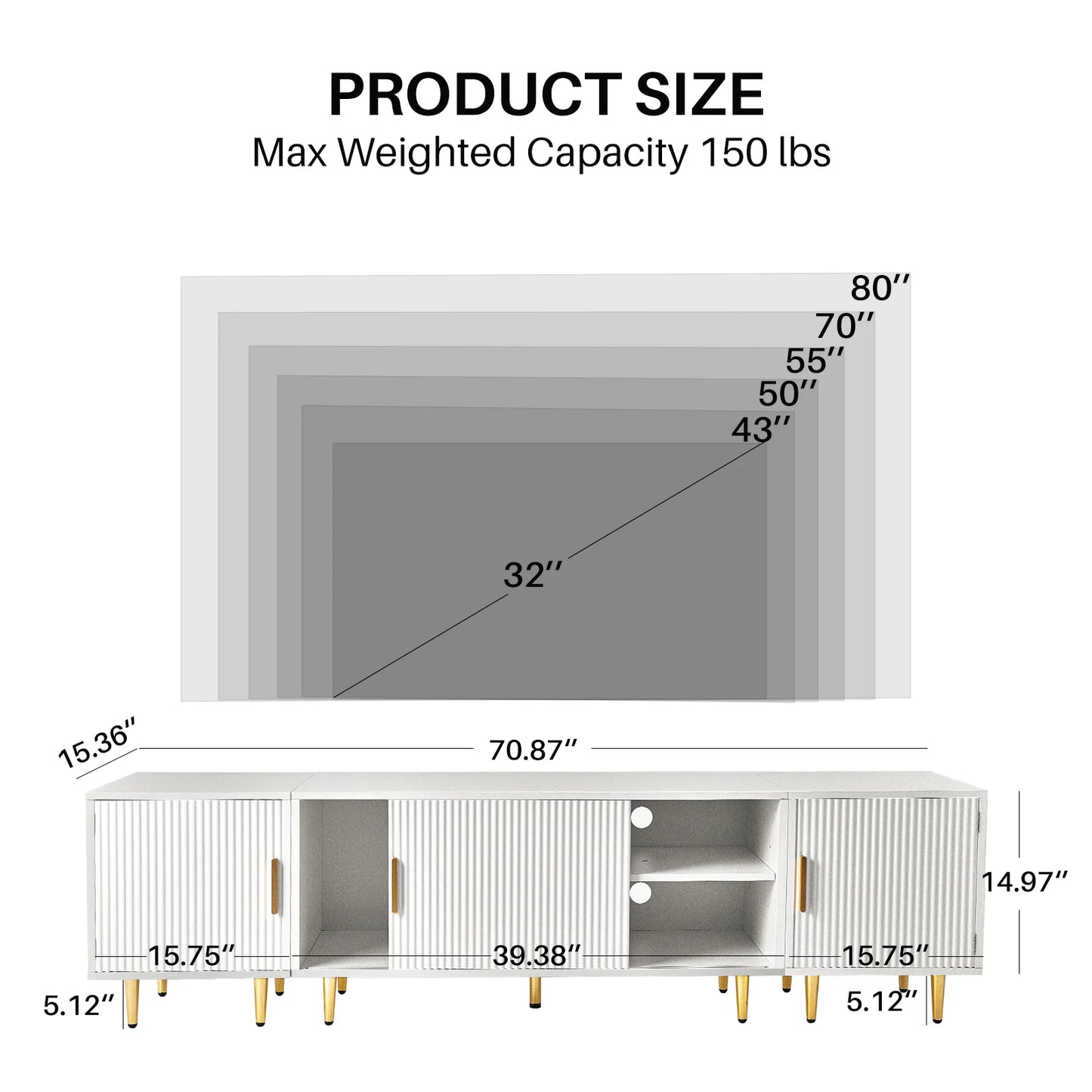 Tv-Kast – TV-Meubel – Entertainmentmeubel – Mediameubel – Franse Stijl – Geschikt Voor Televisies Tot 80 Inch – MDF En Spaanplaat - 112 x 20 x 20 cm - Wit