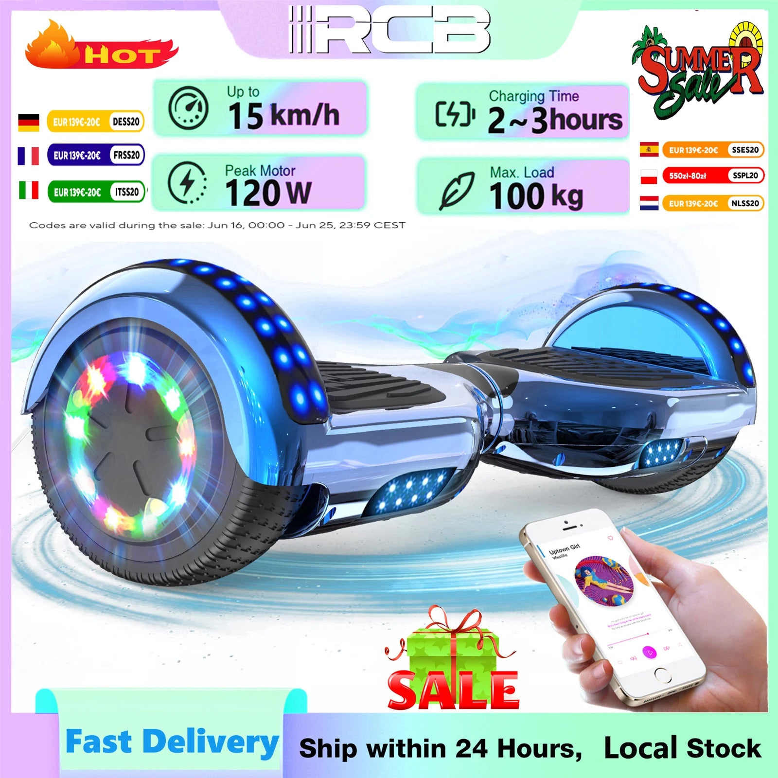 Hoverboard – Elektrisch Board – Zelfbalancerend – Scooter – Skateboard – Bluetooth Speaker – LED Verlichting - QUORE